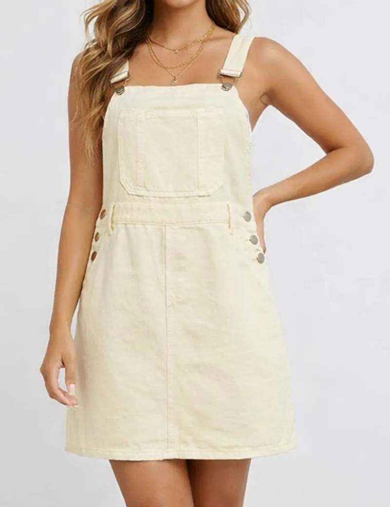 Strap Shoulder Pocket Denim Mini Dress