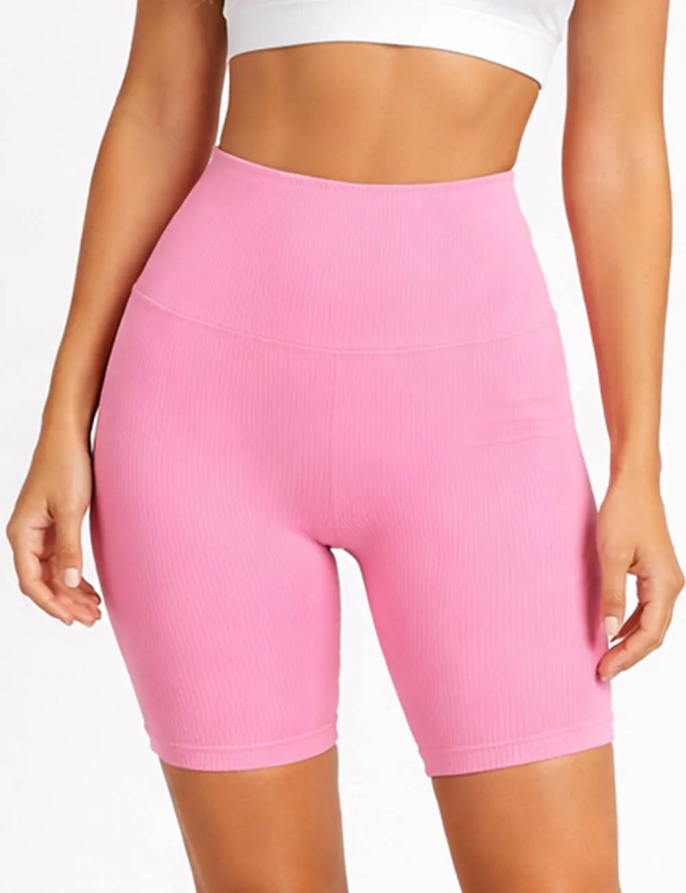 Seamless Ribbed Knit Elastic Waist Biker Shorts