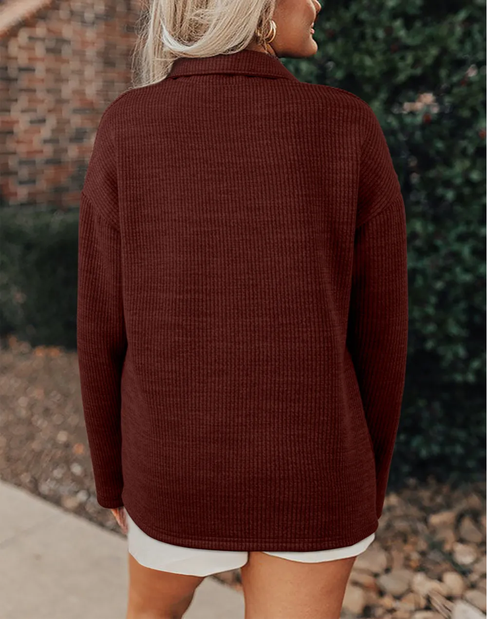 Sandalwood Ribbed Knit Buttons Front Flap Pocket Casual Shirt Jacket