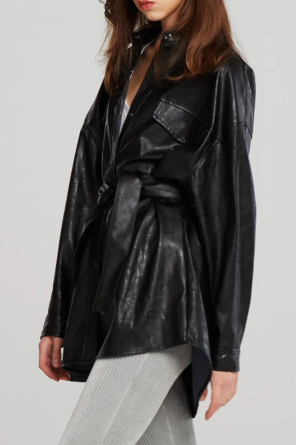 Louise Oversized Pleather Shirt w/Belt