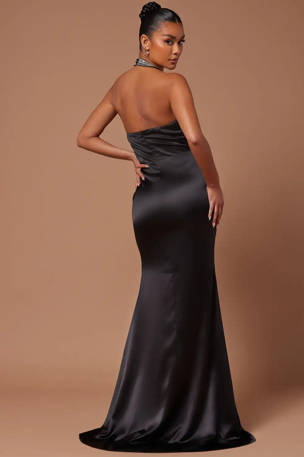 Marnee Satin Embellished Gown - Black