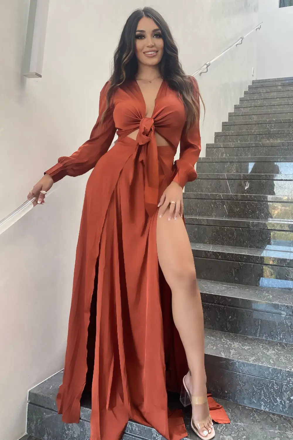 Entice Me Satin Maxi Dress - Bronze