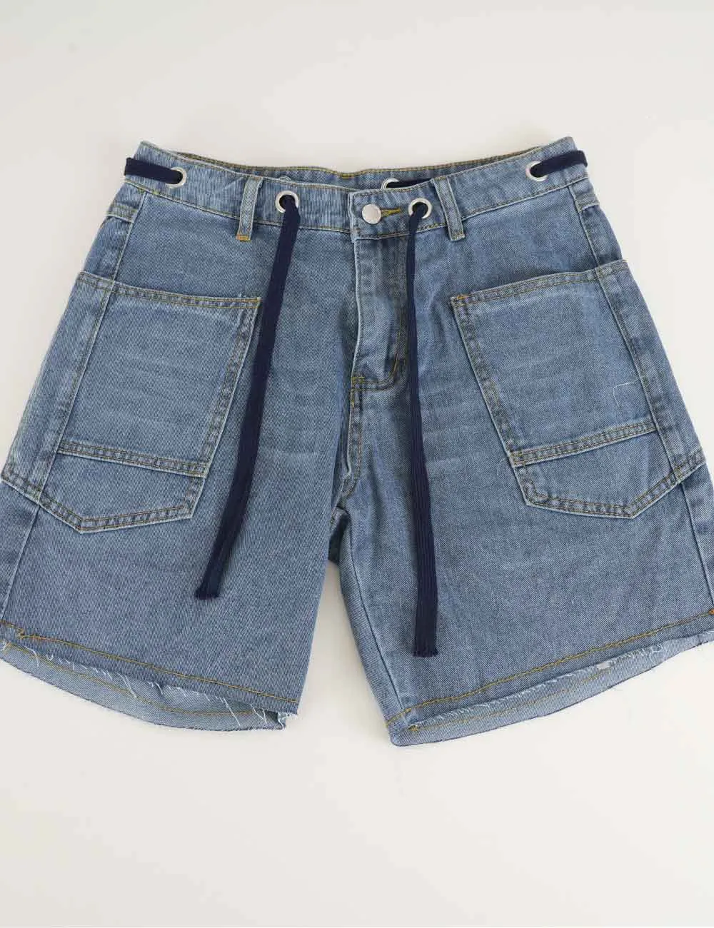 Drawstring Waist Pocket Denim Shorts