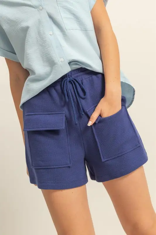 Everyday Drawstring Waffle Knit Front Pocket Shorts