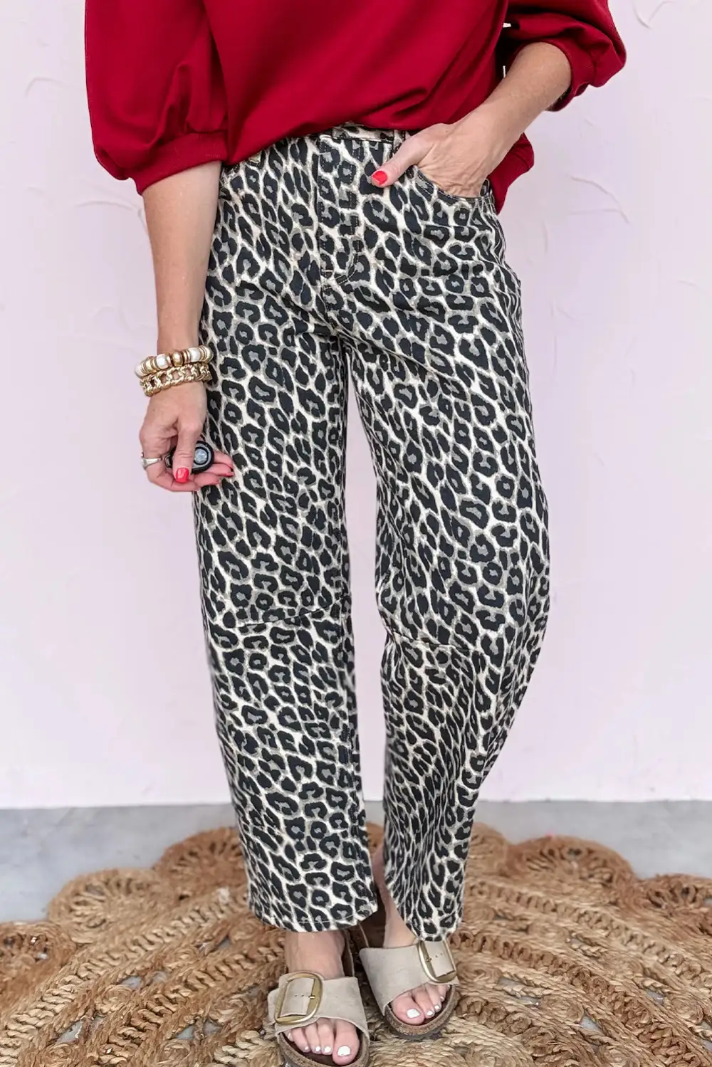 Barrel Leopard Print Jeans