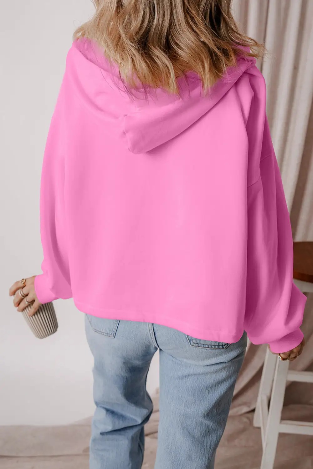 Relaxed Fleece Pocket Detail Zip Detail Hoodie