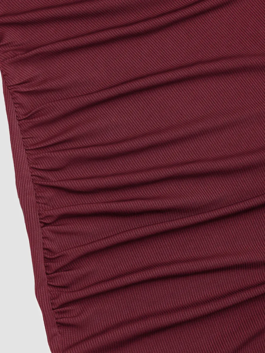 High Neck Ruched Midi Dress