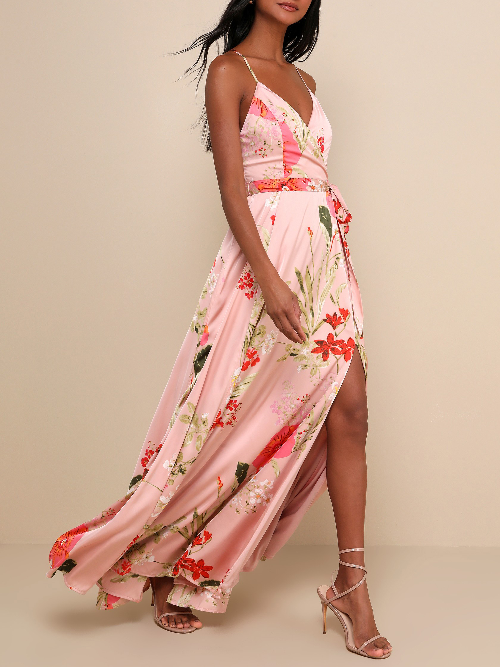 Still the One Red Floral Print Satin Maxi Dress