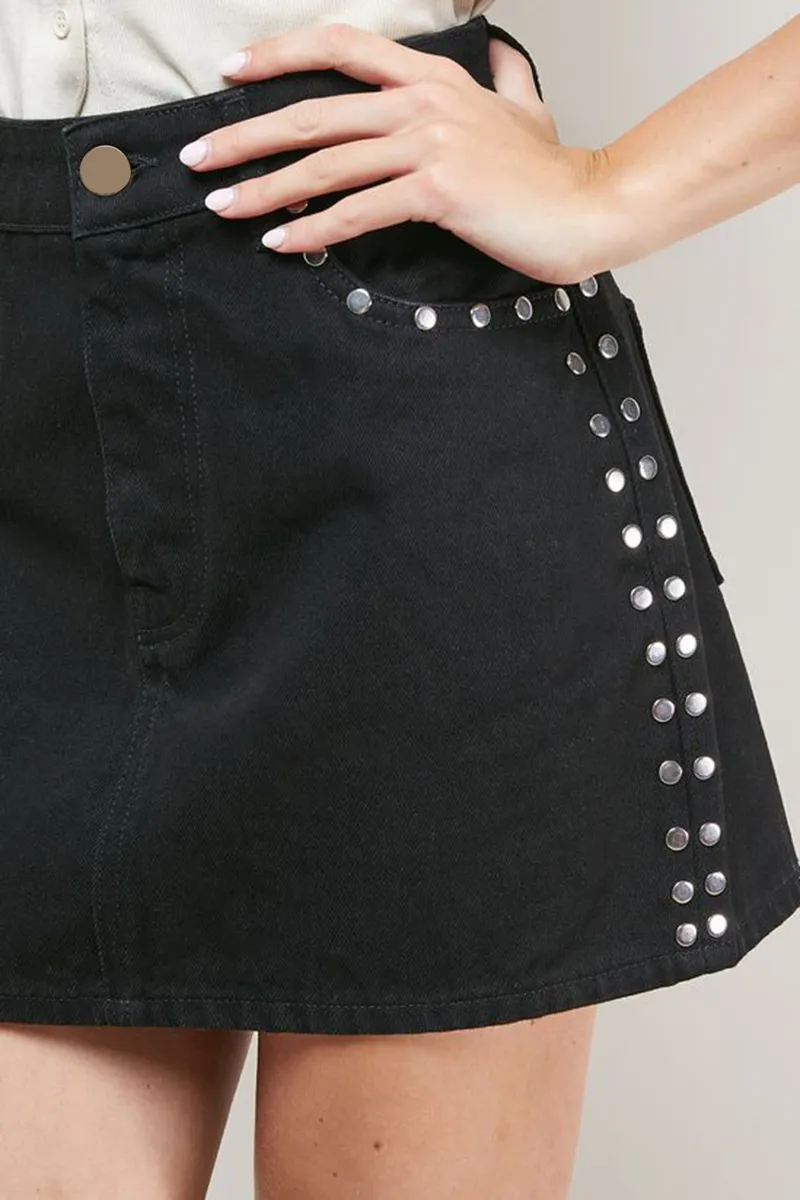 Casual Style Trim Denim Mini Skirt