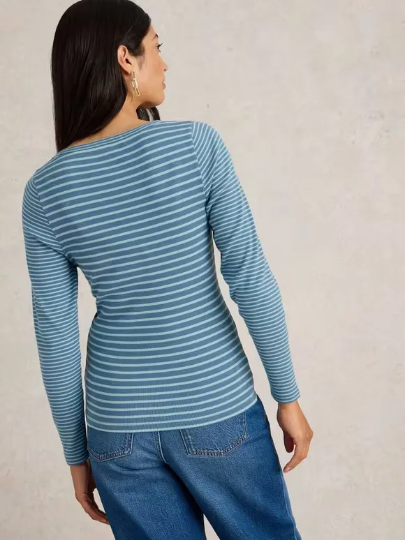V-Neck Ribbed Striped Henley