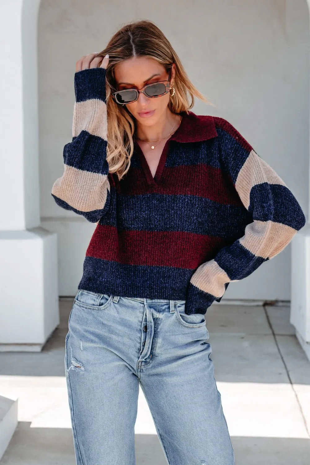 Burgundy Multi Striped Pullover Sweater