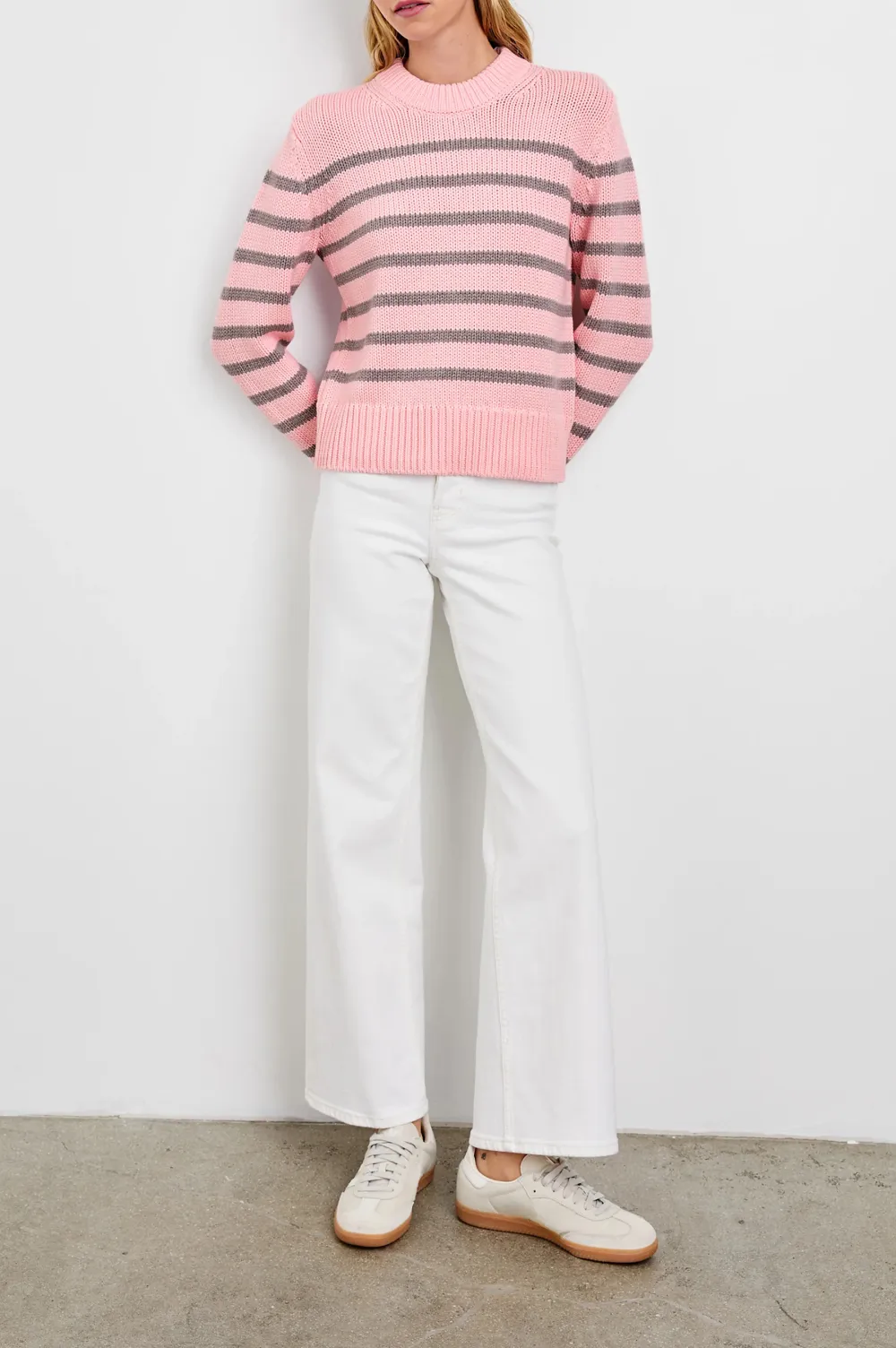 100% Pure Cotton Yarn Women's Striped Knitted Sweater