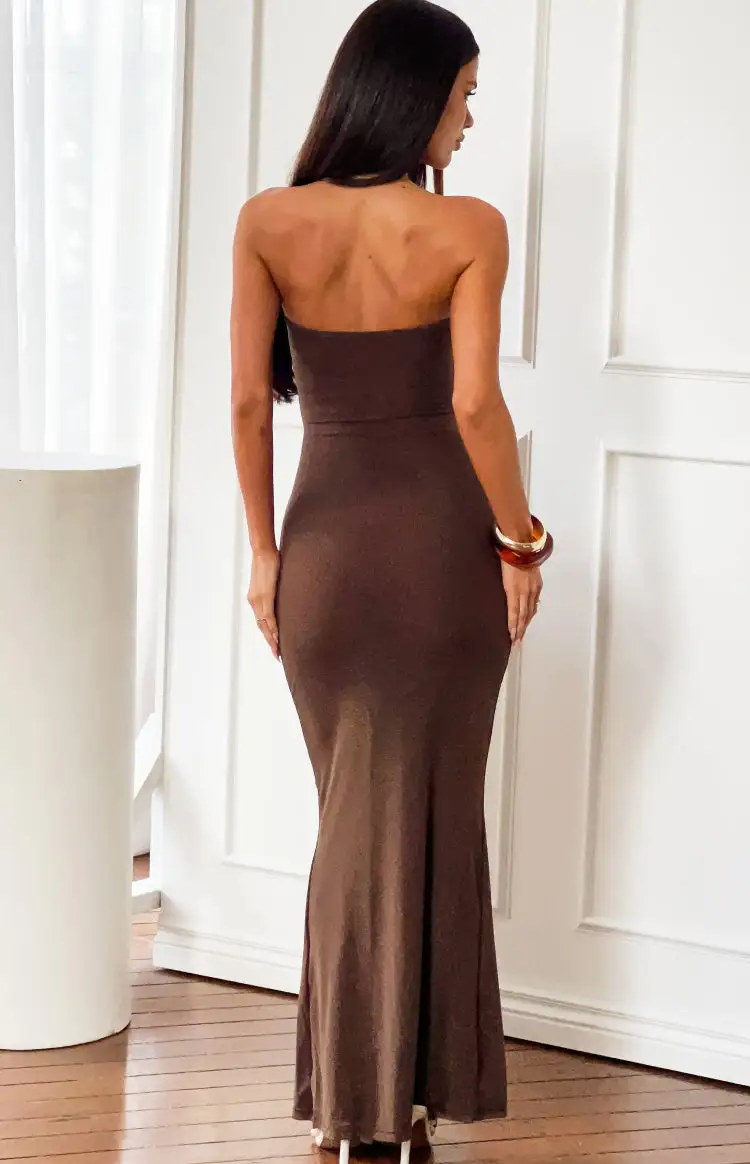 Mesh Strapless Cut Out Maxi Dress