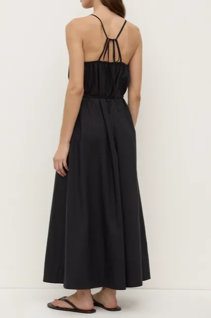 Black Tie-Back Cotton Maxi Dress