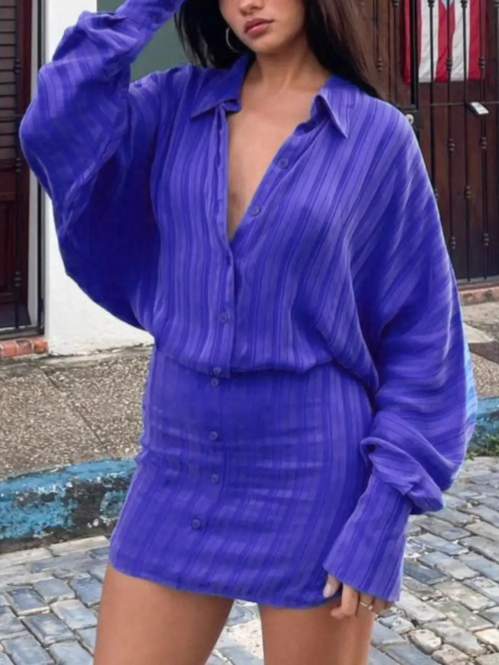 Striped Button Front Mini Dress
