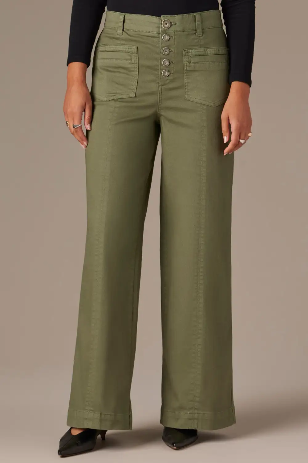 Petite Button Fly Wide Leg Pants