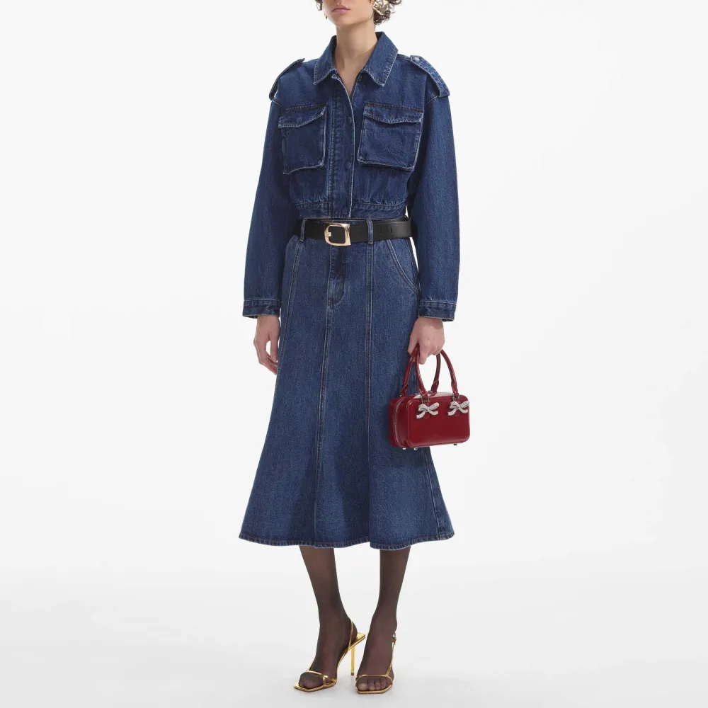 Flared Denim Midi Skirt