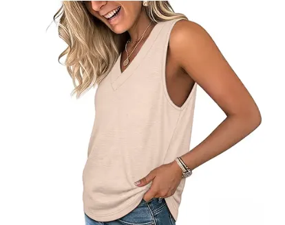 Women Summer Sleeveless V Neck Tank Top, Slimming Loose Fit Casual Tee for Daily