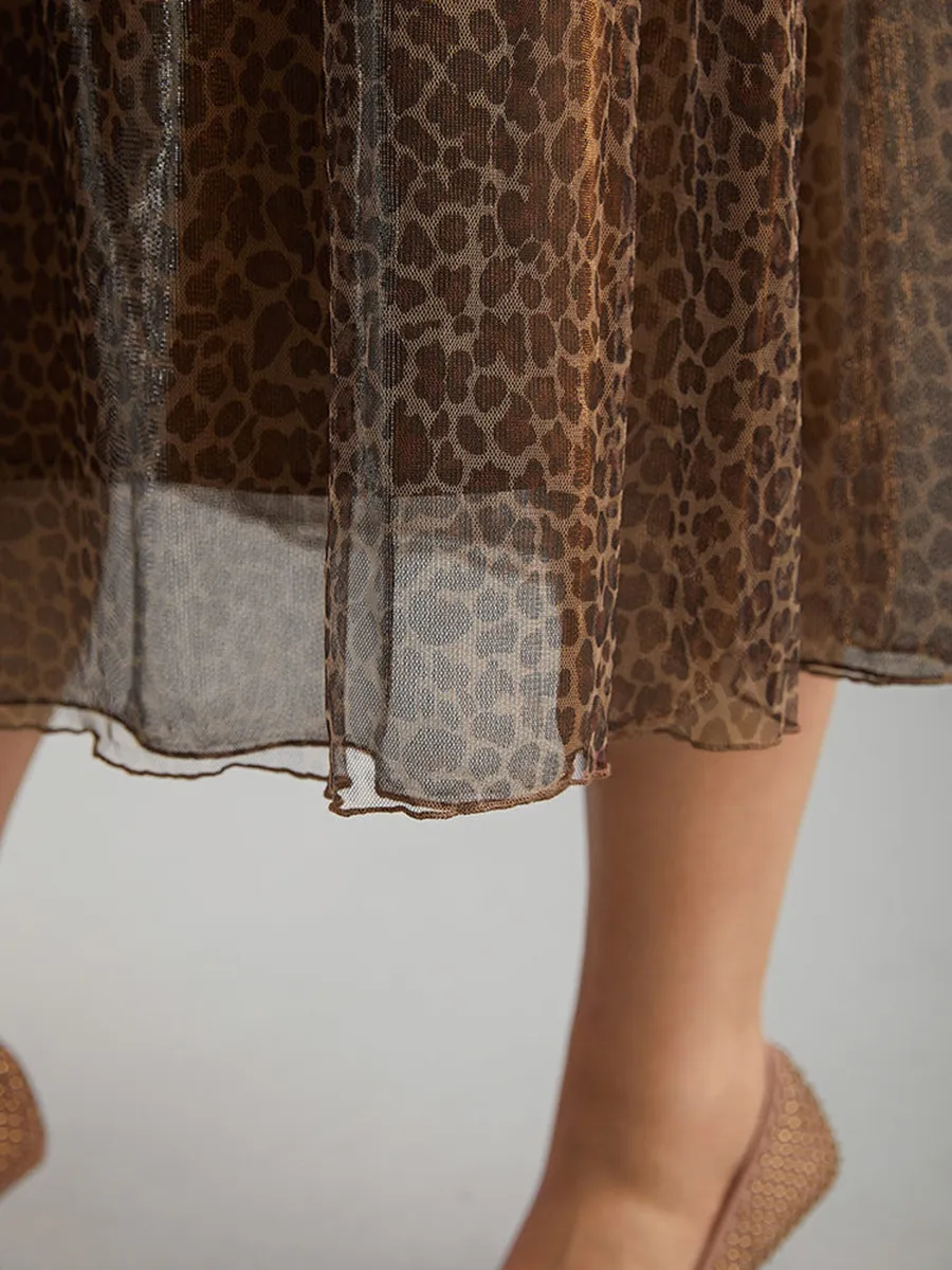 Brown Half Skirt Leopard Print