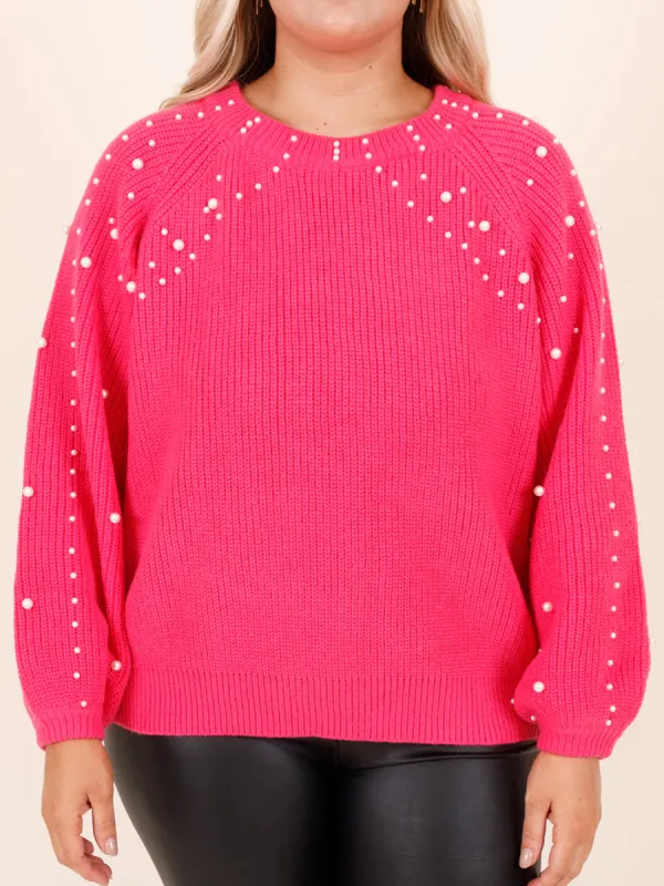 Pearl Embellished Loose Knit Sweater
