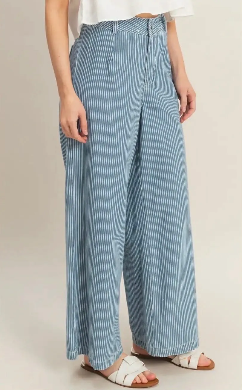 Striped Denim Utility Pants