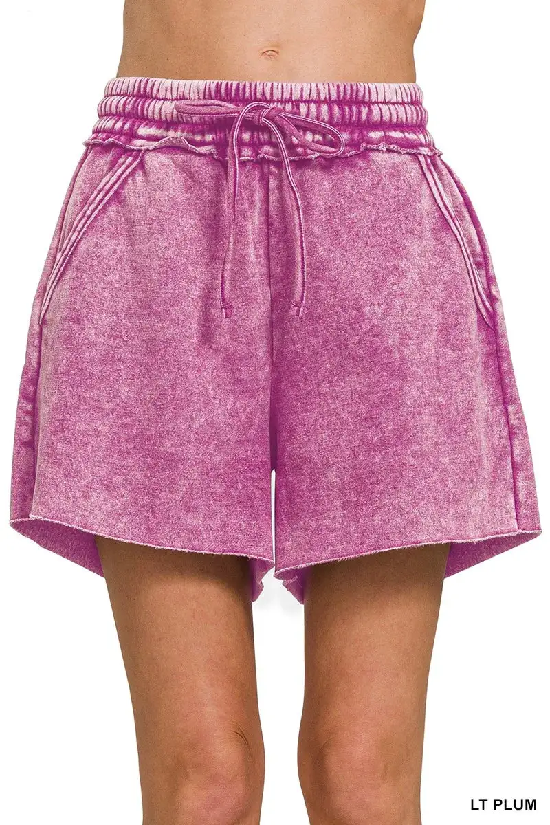 Weekend Acid Wash Fleece Drawstring Shorts with Pockets