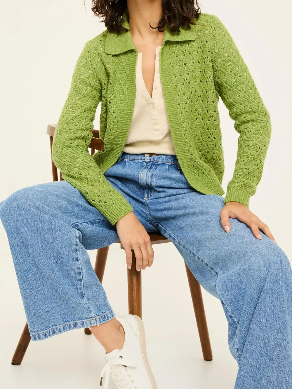 Lilah Green Pointelle Knitted Cardigan