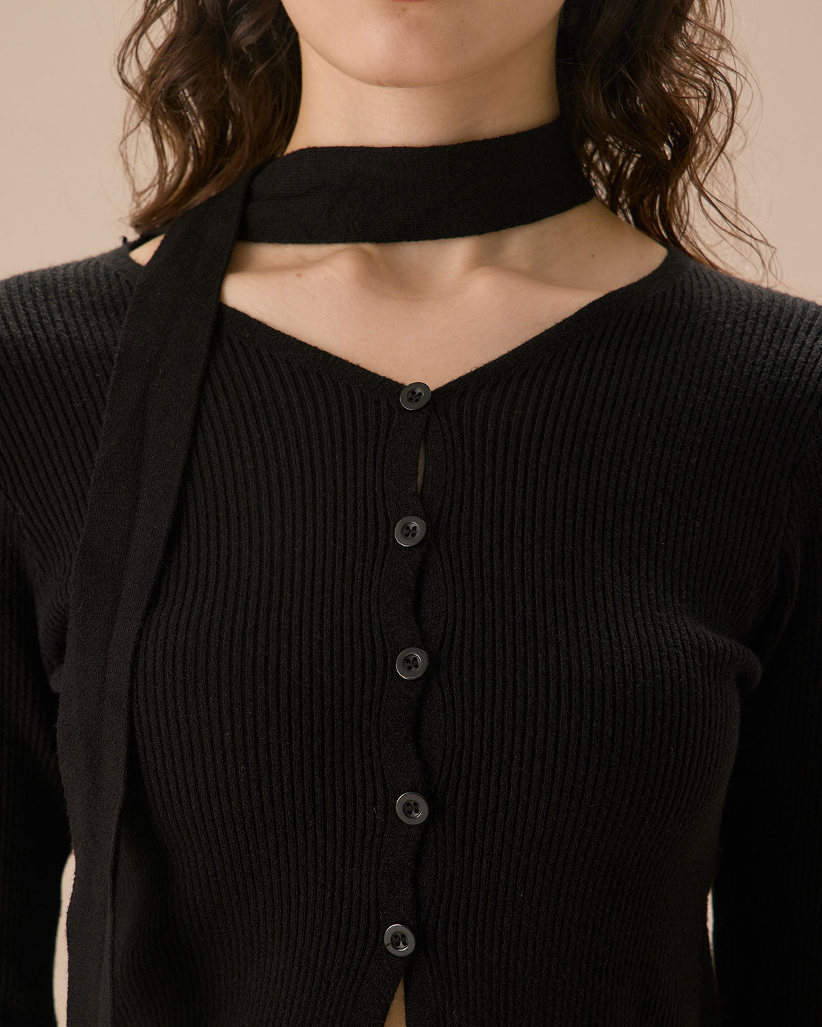 Women's Black Ribbed Knit Slim Cardigan