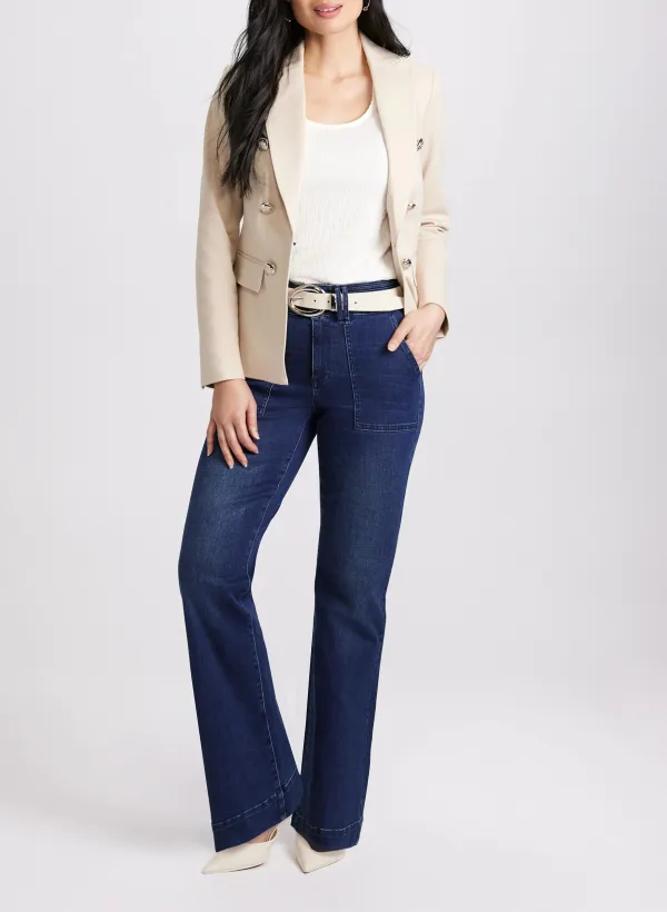 Solid Color Buttoned Denim Blazer