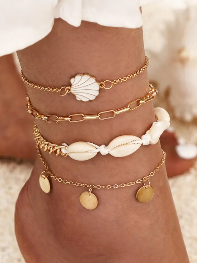 Round Coin Shell Anklet Set