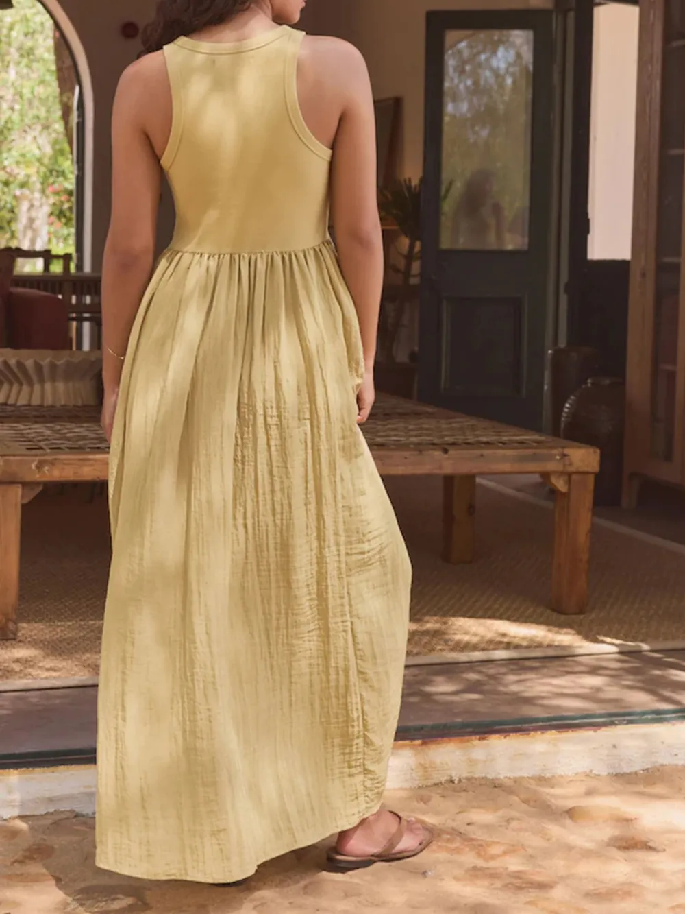 Classic Pure Color High-Waist Blended Dress