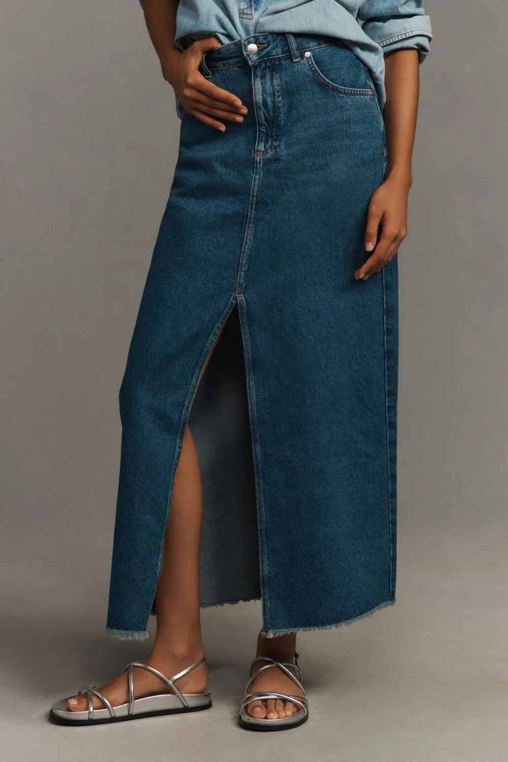 Front-Slit Denim Skirt