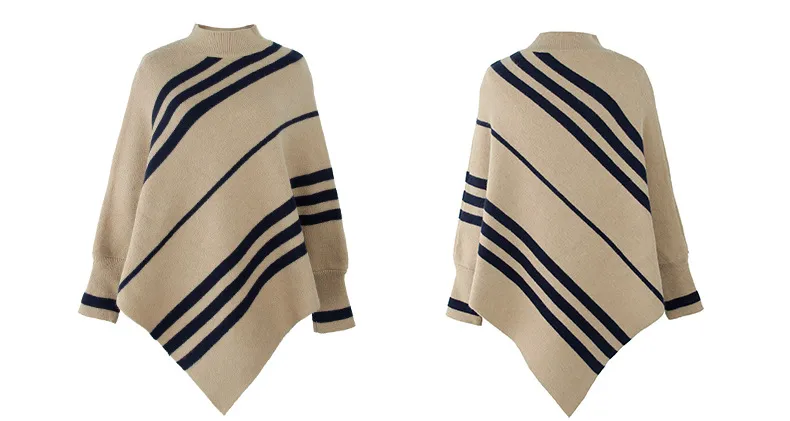 Casual Striped Knitted Round-Neck Shawl Sweater