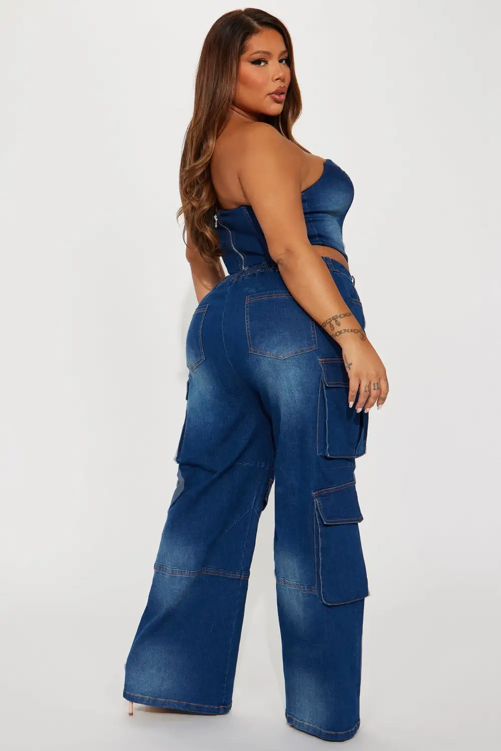 Estefania Denim Cargo Pant Set - Dark Wash