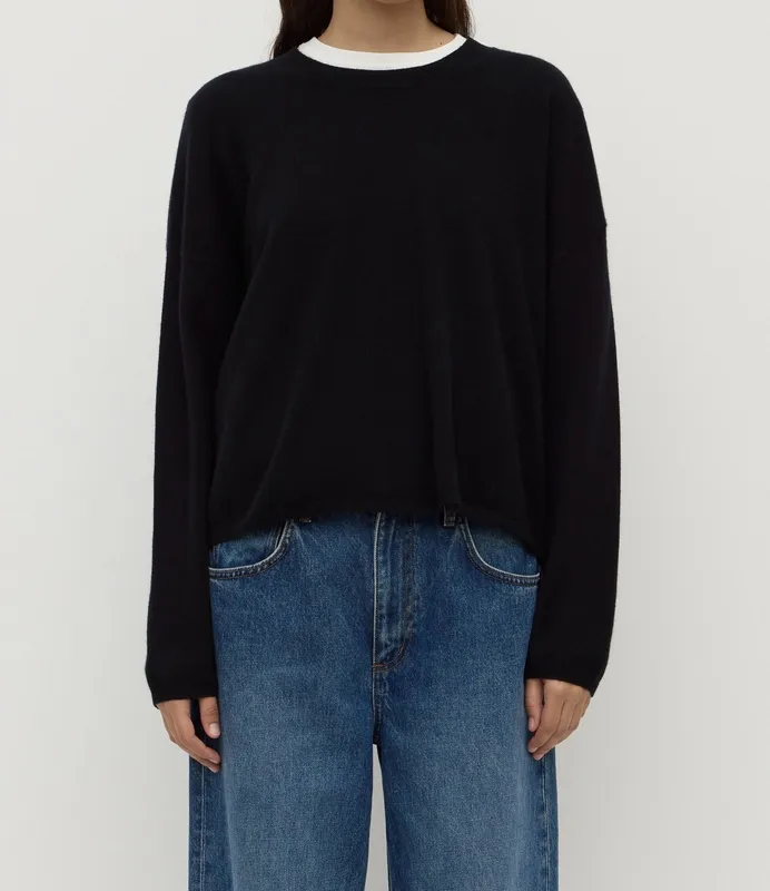 Black Cashmere Boxy Knit Sweater