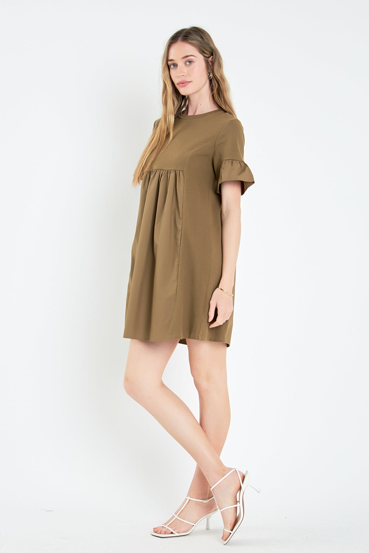 Mixed Media Short-Sleeve Mini Dress