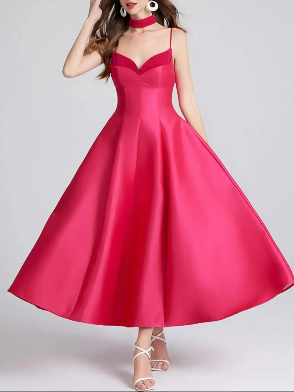 Sweetheart Collar Spaghetti Midi Dress