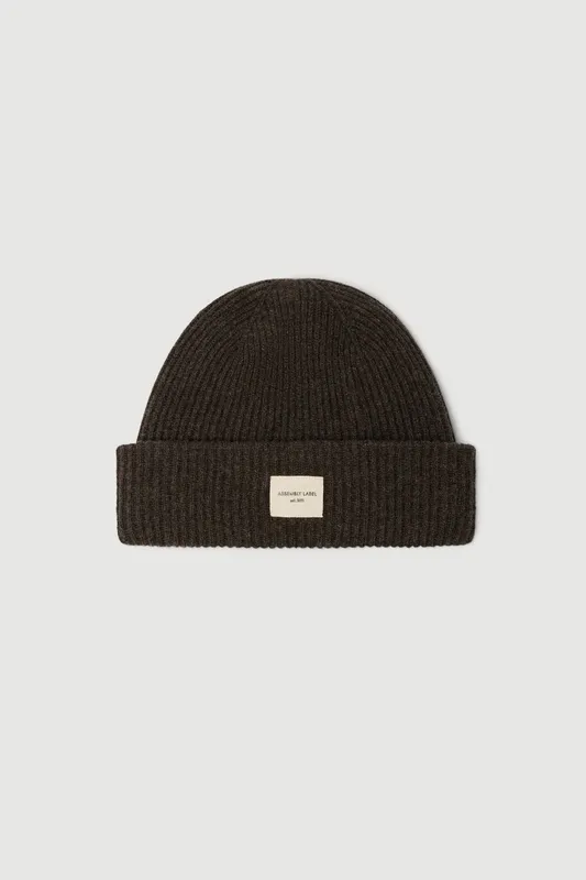 Cocoa Brown Merino Wool Rib Beanie