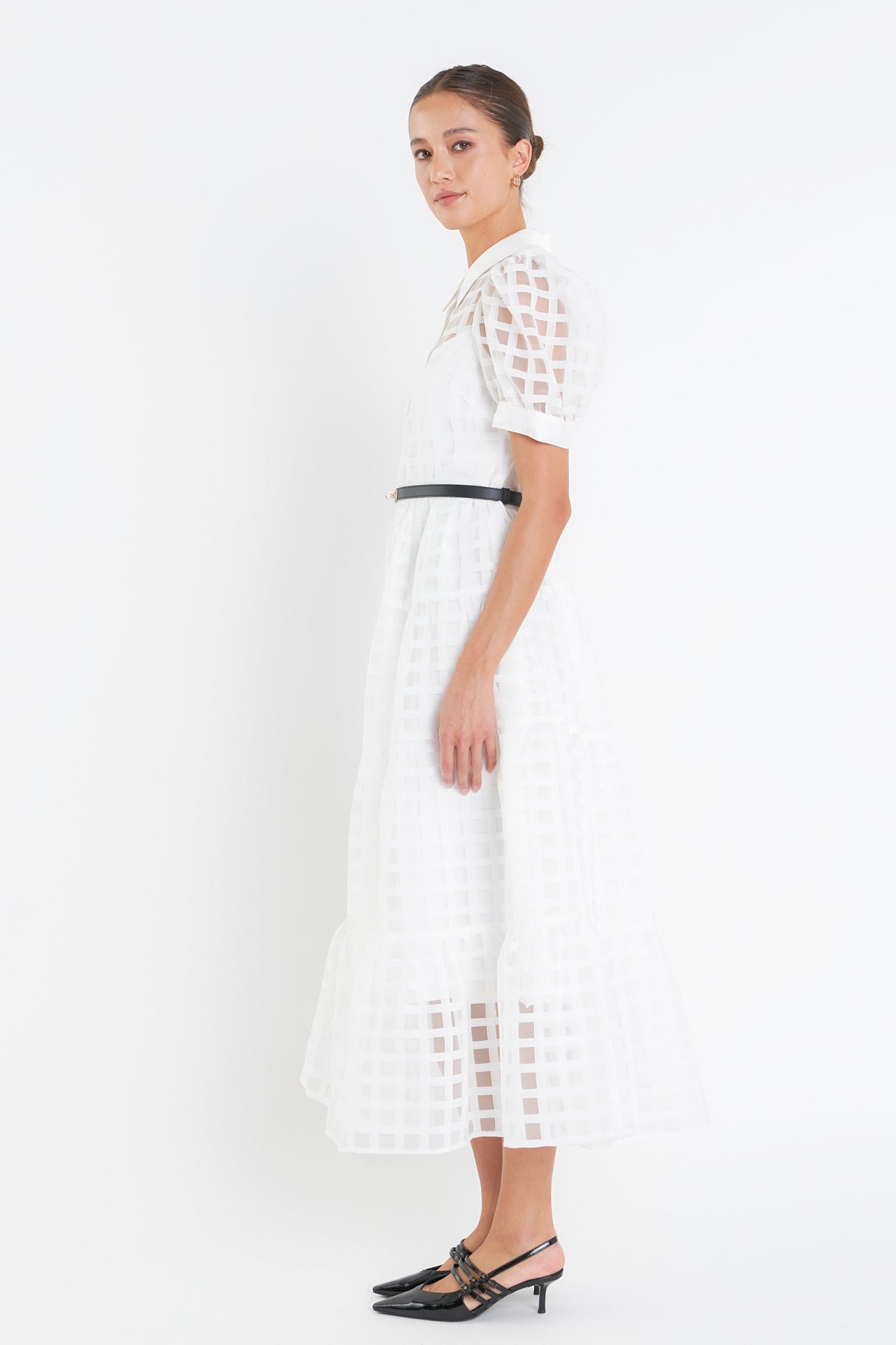 Gridded Organza Tiered Maxi Dress