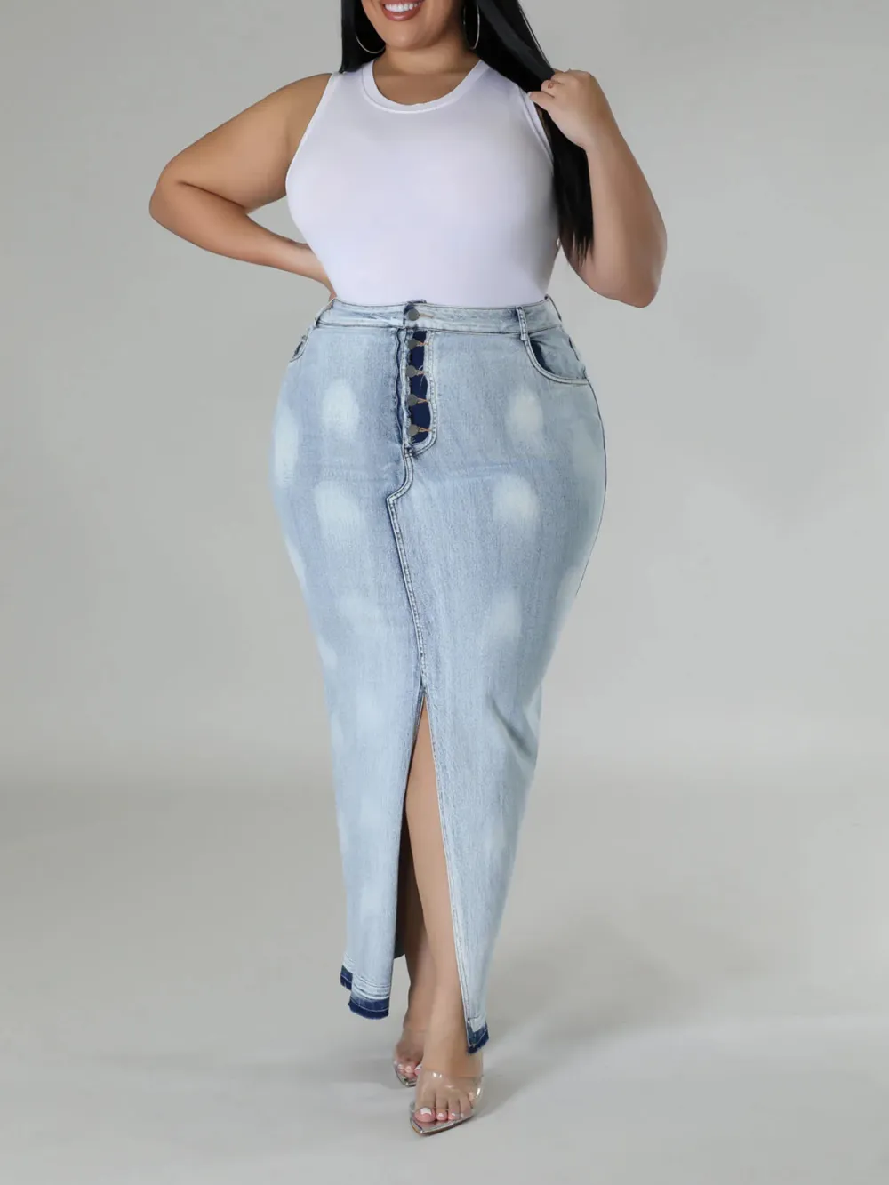 Plus-Size Fashion Women'S Denim Wrap Hip Skirt