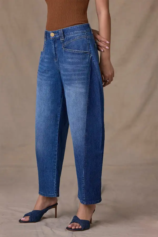 Petite High Rise V-Yoke Barrel Leg Jeans