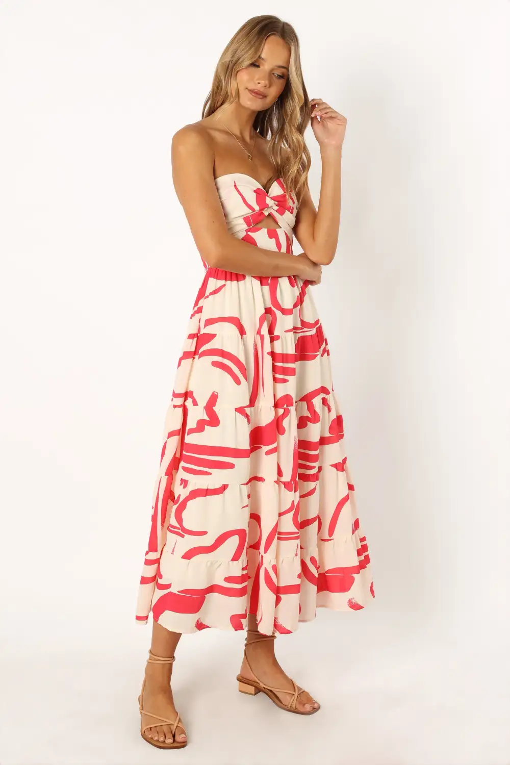 Sitara Strapless Midi Dress - White Red