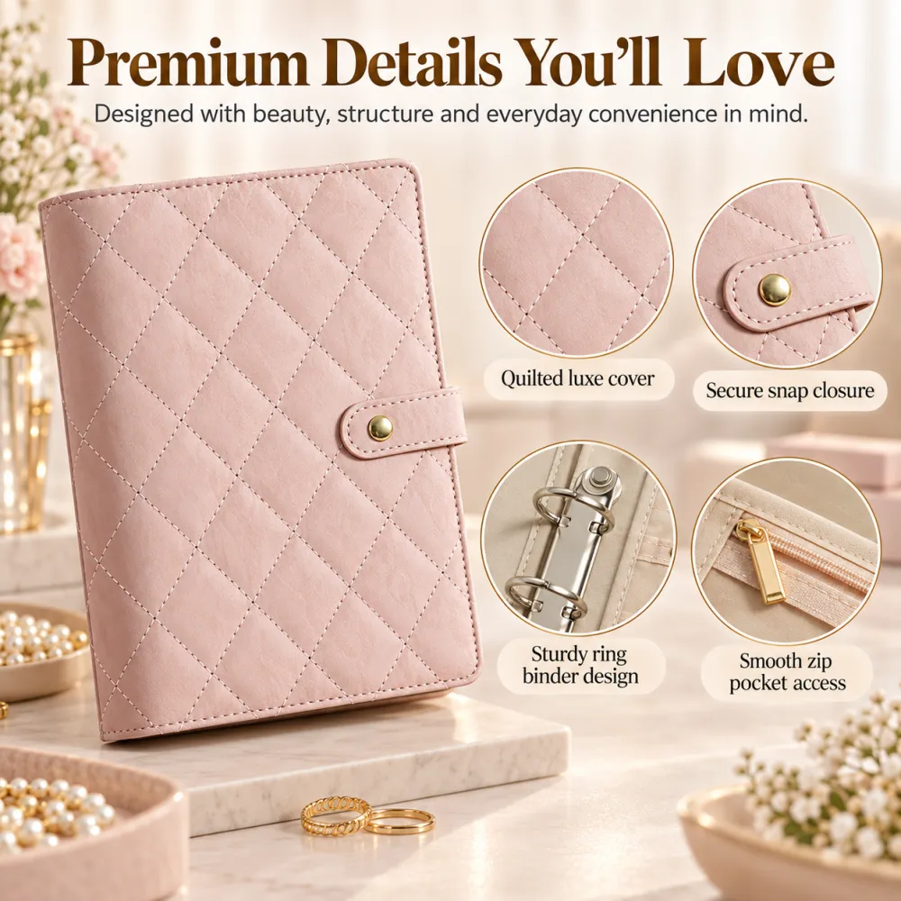 Luxury Quilted Durable Storage Organizer Booklet — Cream Waterproof Accessory Holder with Clear Pockets, Multi-Layer Compartments, Card & Ticket Slots, 5-Day Travel Ready, Bedroom Vanity Upgrade Gift