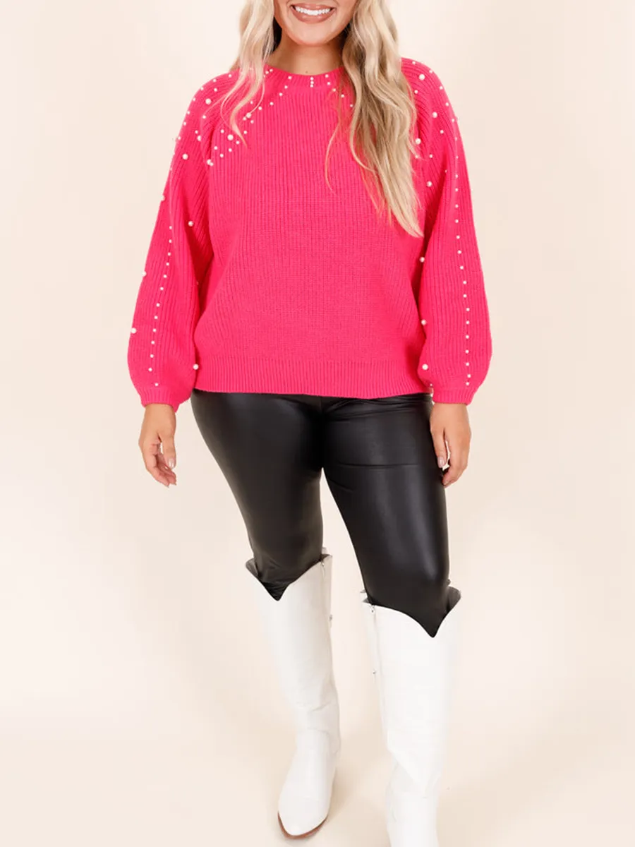 Pearl Embellished Loose Knit Sweater