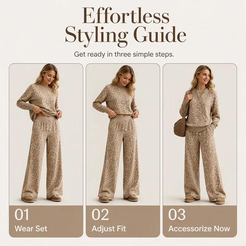 ⏰ Last Day of the Sale – 50% OFF ✨Women's Leopard Print Sweatshirt & Wide-Leg Pants Set