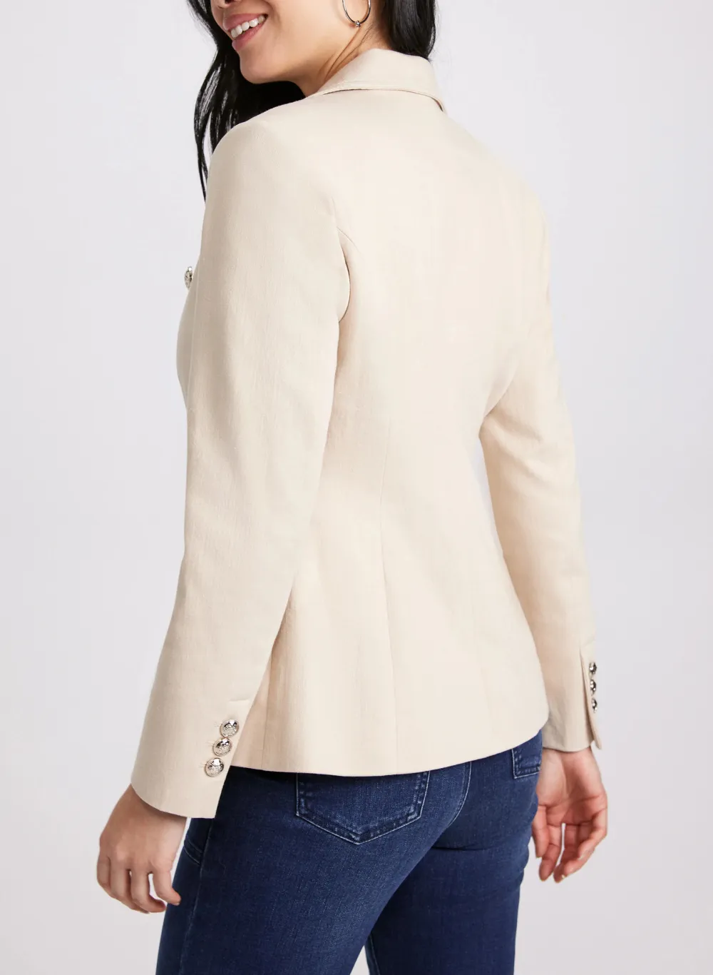 Solid Color Buttoned Denim Blazer