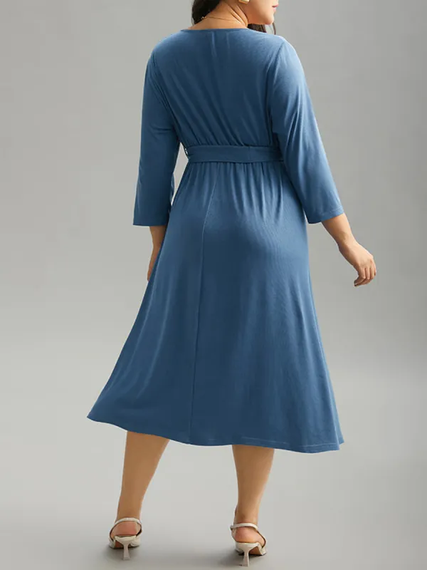 Elegant Cross-Stitching Plus-Size Women's Dress