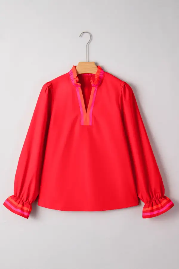 Ruffle Sleeve Long Sleeve Blouse
