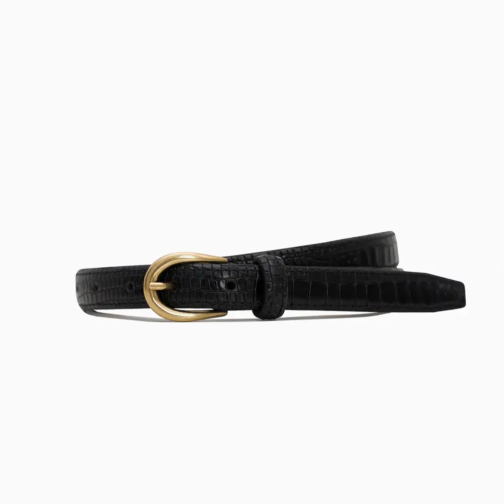 Hair On Leather Croco Print Croco Texture Narrow Waist Belt