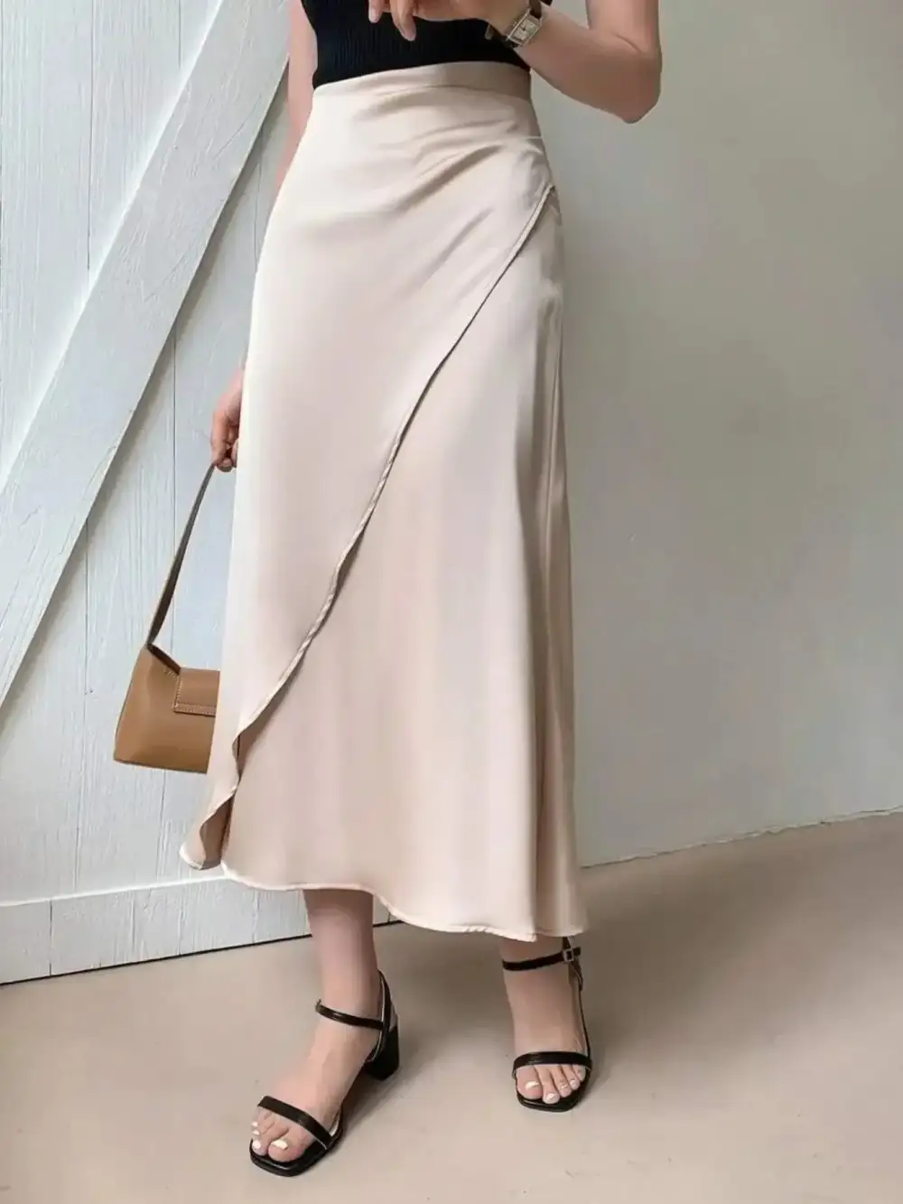 Asymmetric Wrap Midi Skirt
